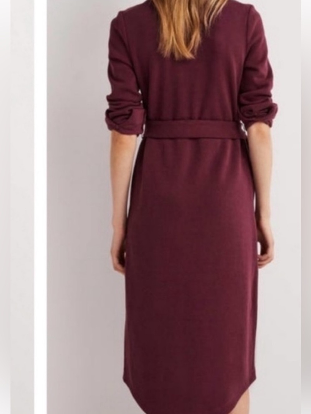 Boden Burgundy Midi Dress with Waist Tie - Picture 3 of 9